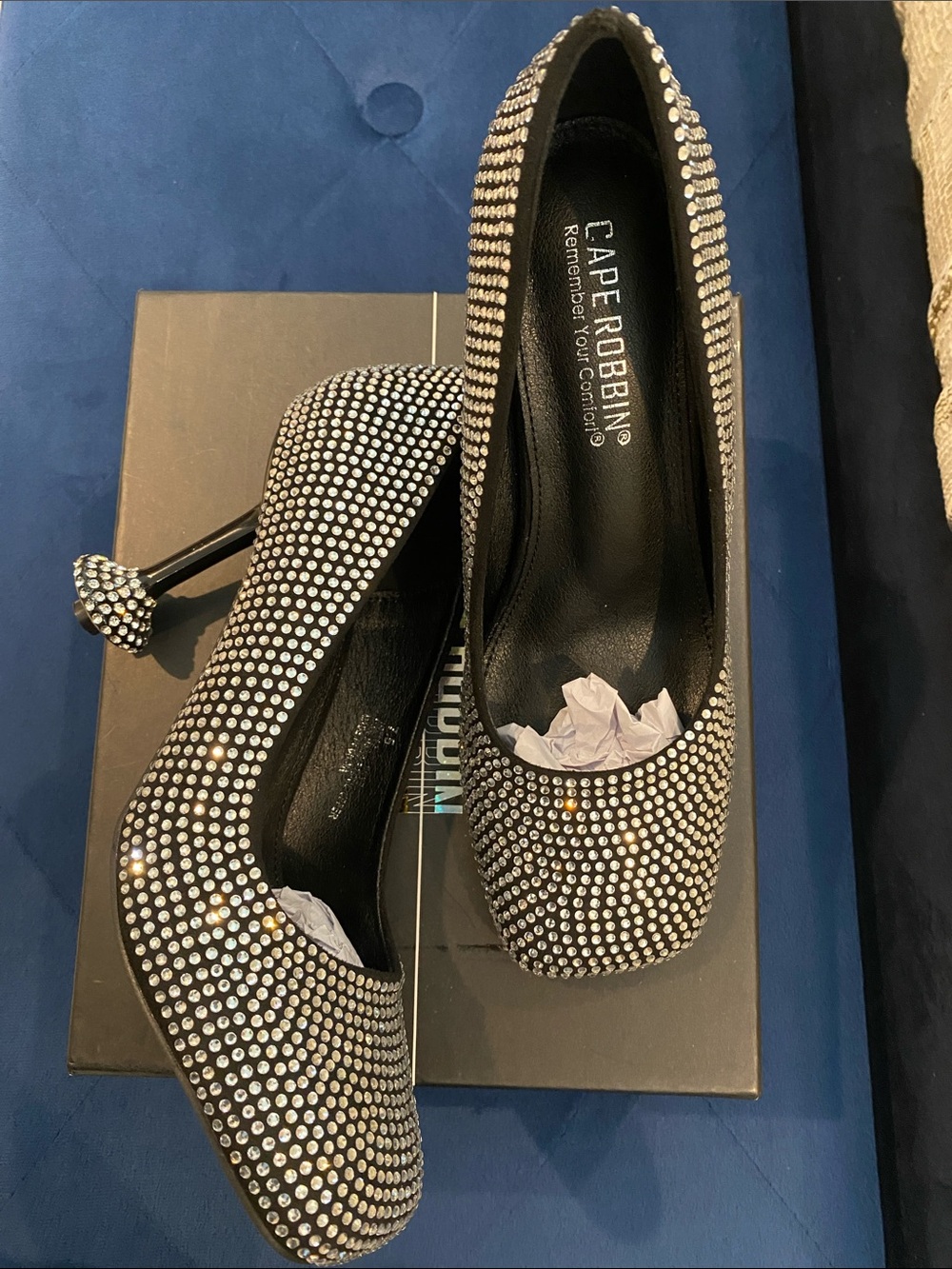 Cape Robbin Black Rhinestone Mid Heel Pumps